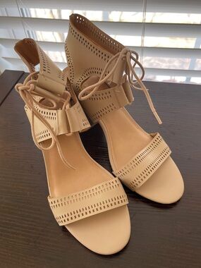 Apt. 9 | Nude Cream Lace Up Open Toe Stacked Heels
